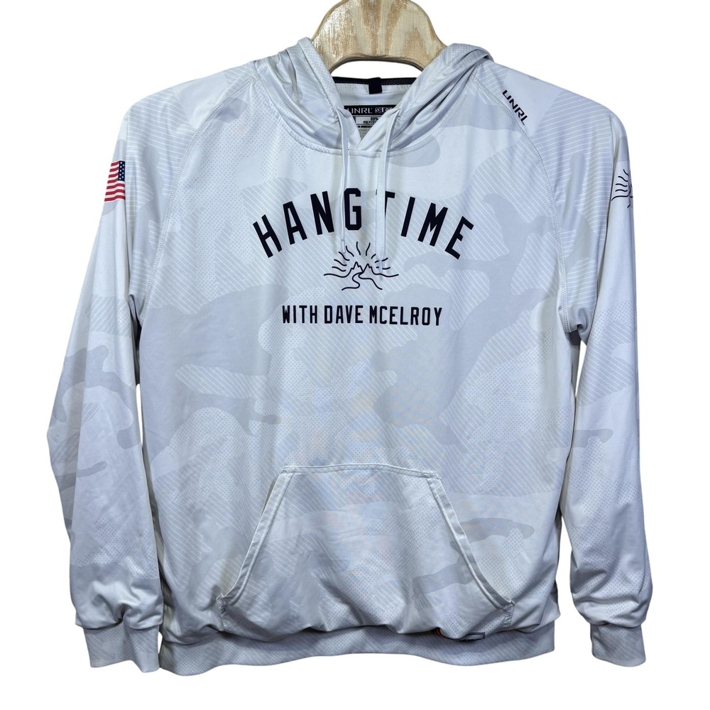 UNRL Hoodie Mens XL White Hangtime Dave McElroy Camo Pullover Sweatshirt